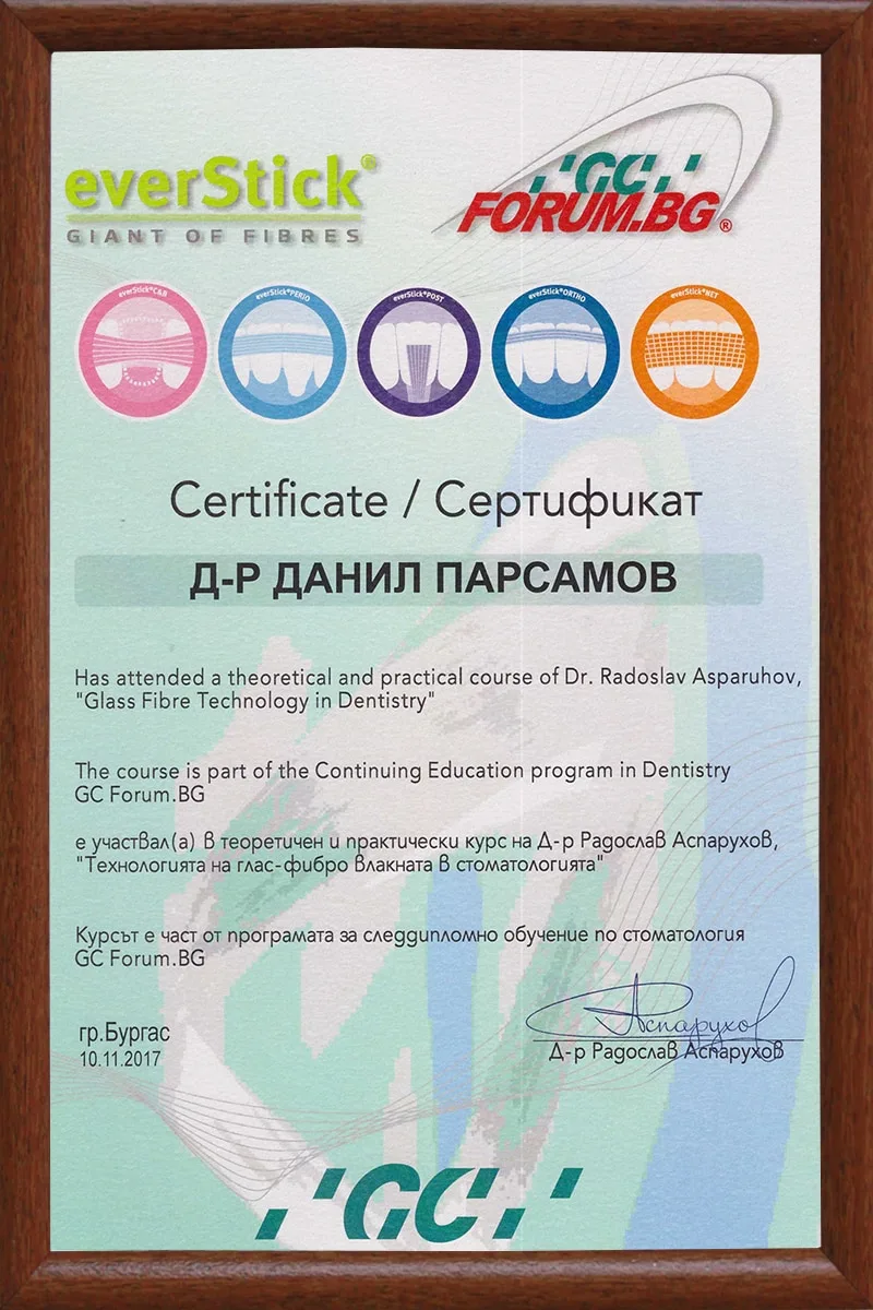 Сертификат доктора Данила Парсамова, 2017